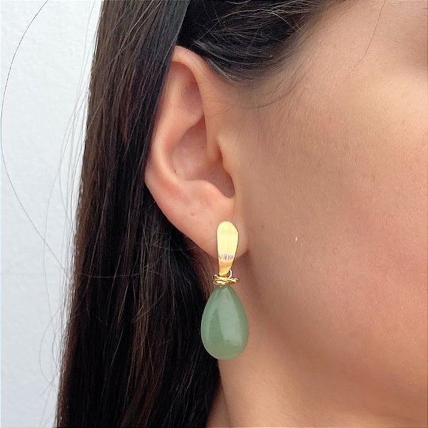 Brinco Gota Jade Verde