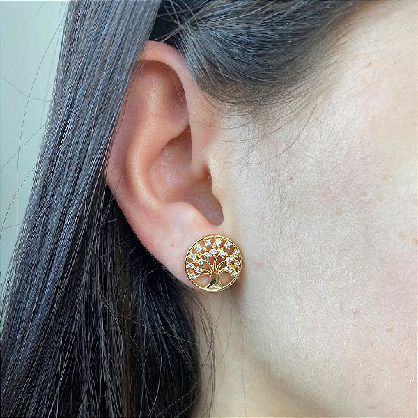 Brinco Árvore da Vida com Zircônia