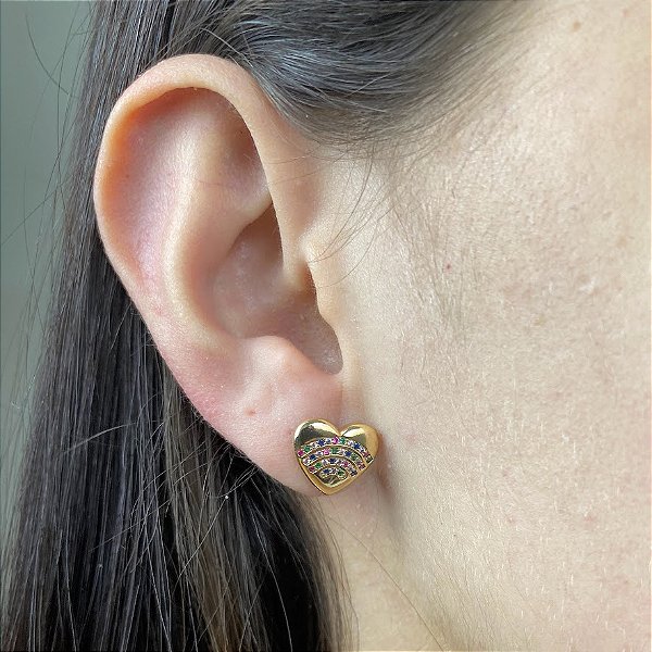 Brinco Coração com Zircônias Coloridas