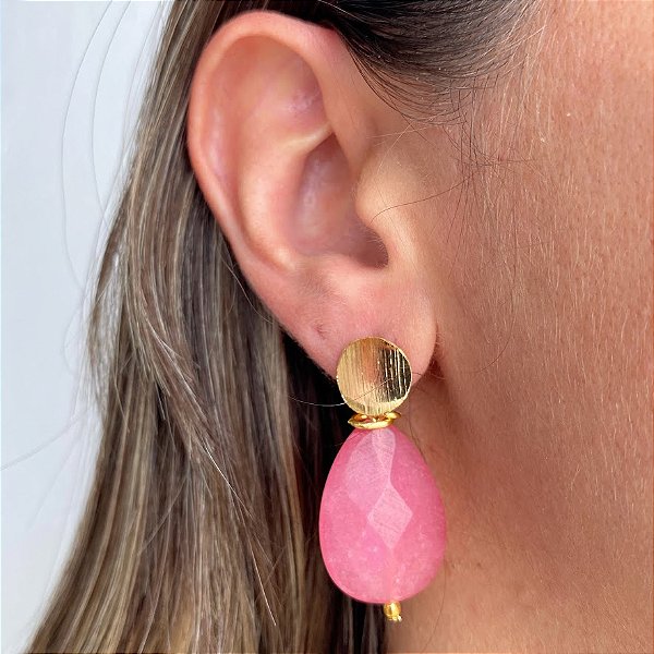 Brinco Banhado Ágata Rosa