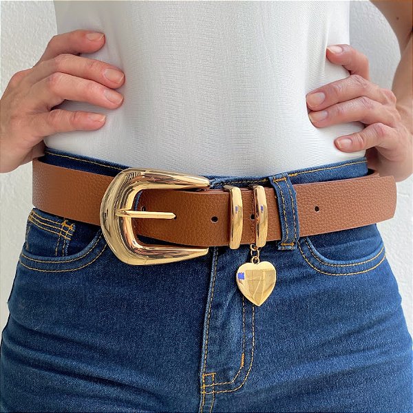 Cinto Marrom PLUS SIZE e Pingente Coração