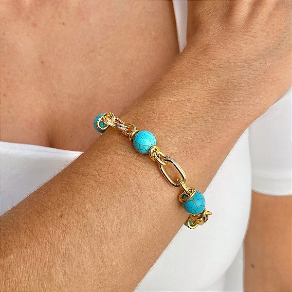 Pulseira Banhada em Howlitas Azuis