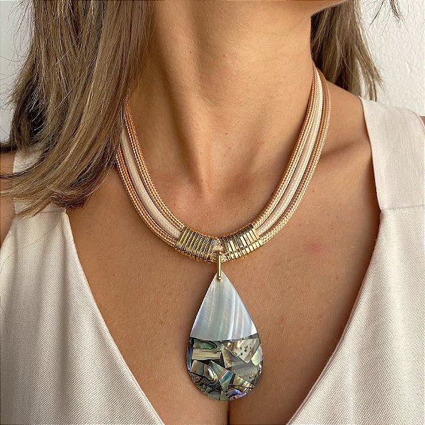 Maxi Colar Nude com Abalone Gota