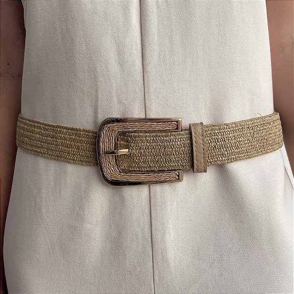 Cinto em Palha Nude com Elástico