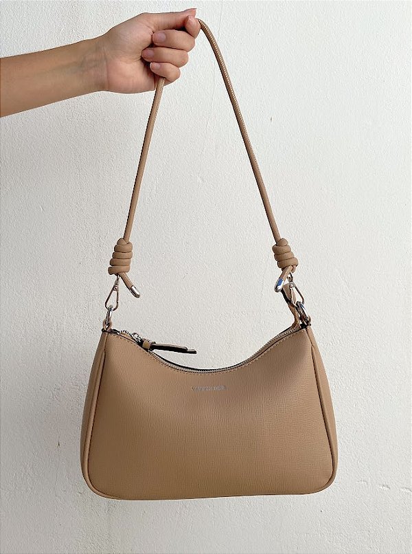 Bolsa Pequena Espaçosa Nude e Prata