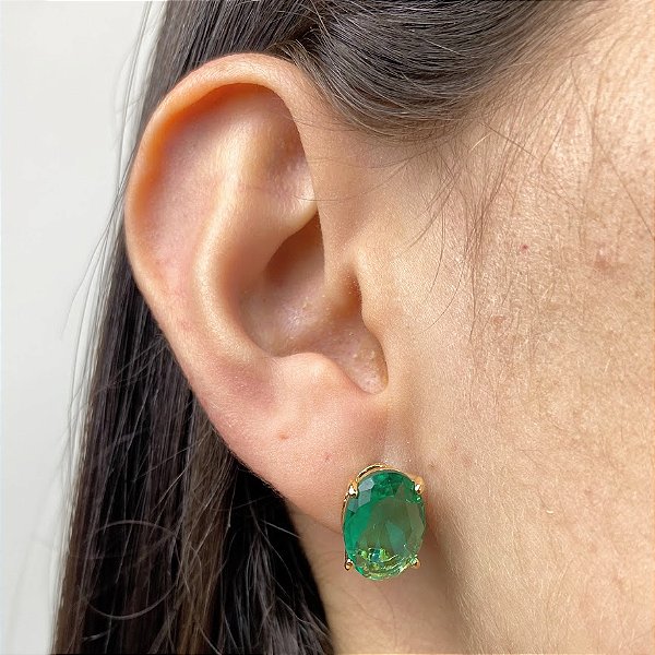 Brinco Verde Elegante Banhado com Verniz