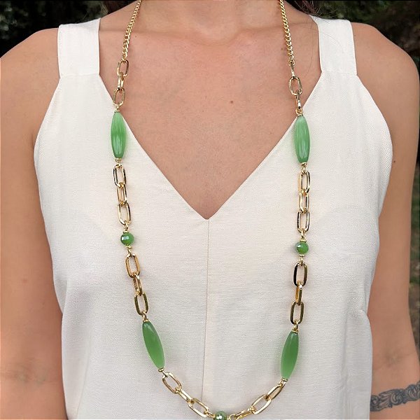 Colar Longo Verde Olho de Gato