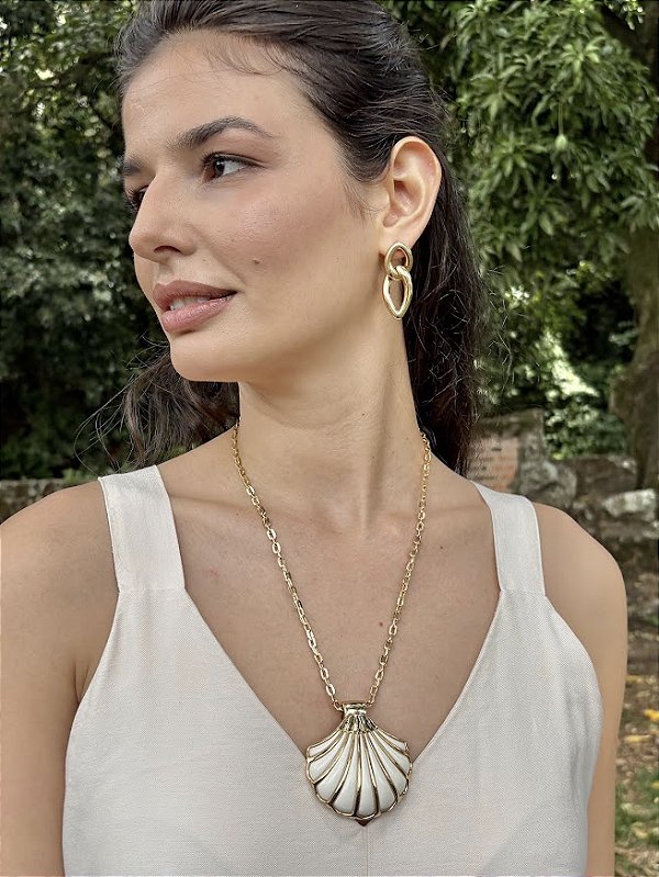 Colar Midi Concha Branco e Dourado