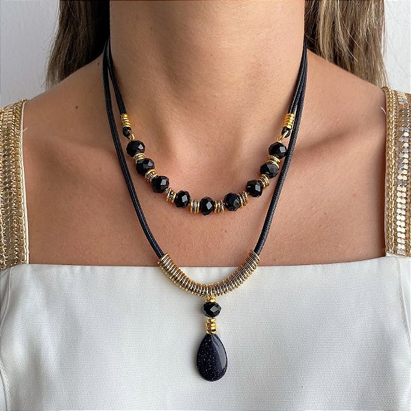 Colar Preto Duas Voltas com Estrela da Noite