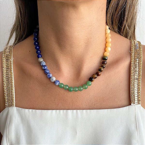 Colar Chakras em Pedras Naturais 8 mm