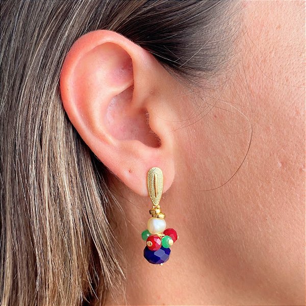 Brinco Banhado com Pérola e Cristais