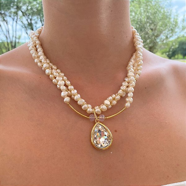 Maxi Colar Pérolas e Strass