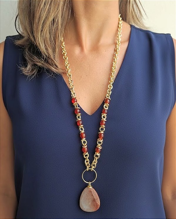 Colar Longo Ágata de Fogo
