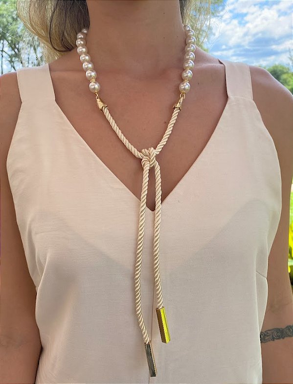 Colar Gravata Pérola