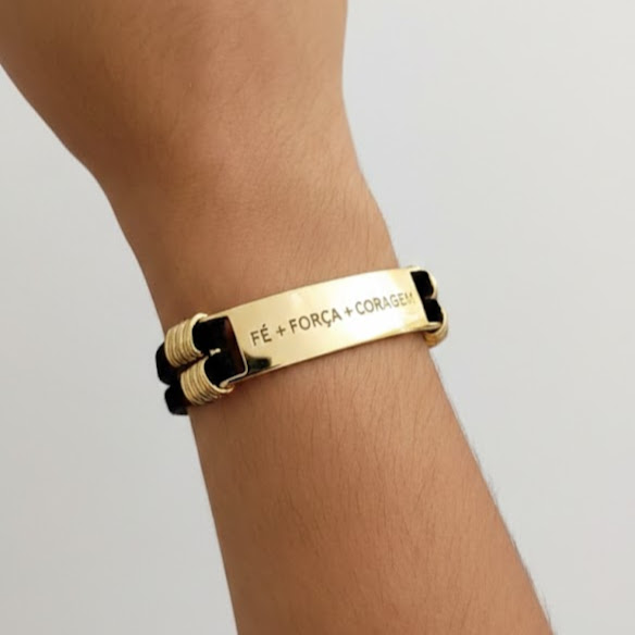 Pulseira Camurça 'Fé Força Coragem' G