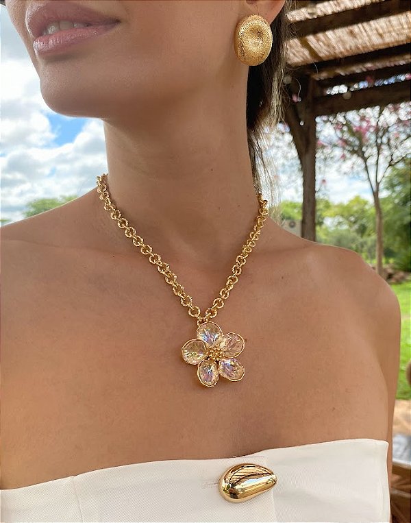 Colar Flor Resina Furta Cor