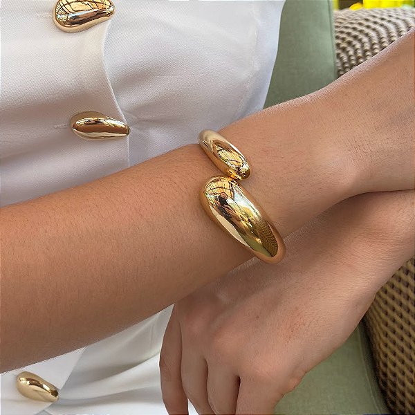 Bracelete Cromado Curvas Elegante