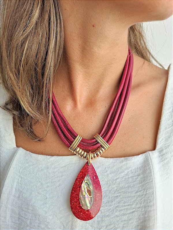 Maxi Colar Marsala e Gota Abalone
