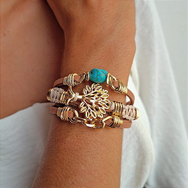 Pulseira Fecho de Imã Camurça Árvore da Vida