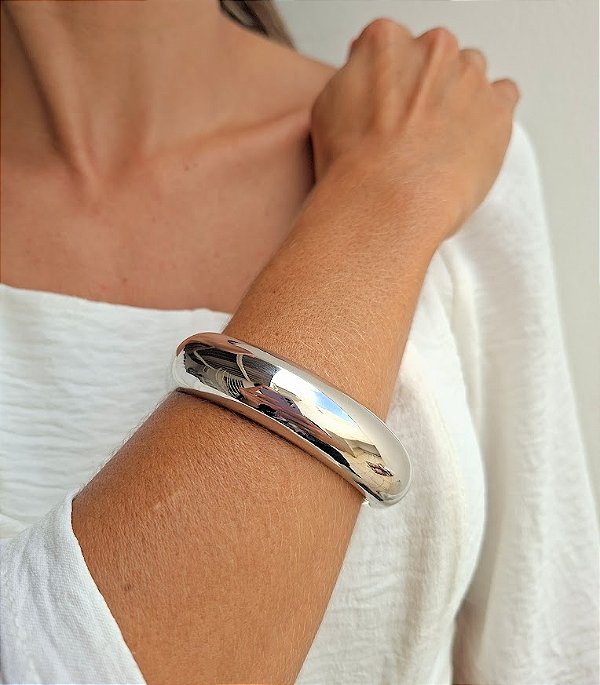 Bracelete Cromado Liso Prateado