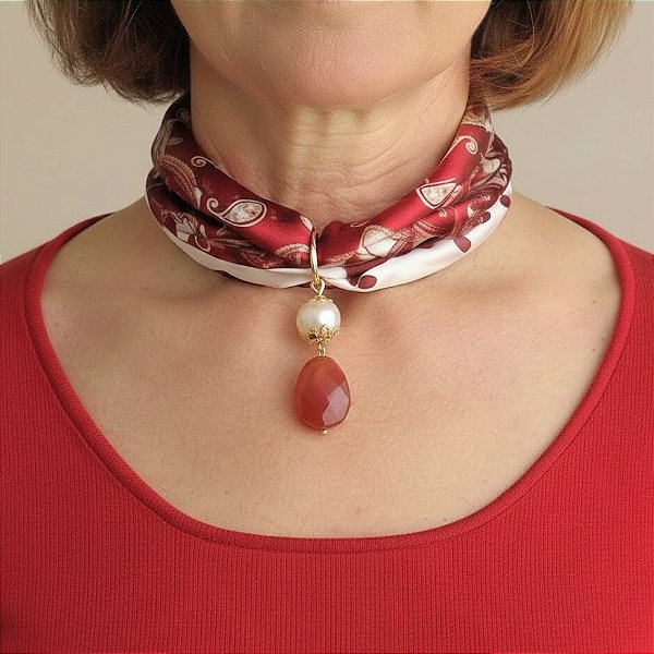 Colar Lenço Vermelho Pedra Natural