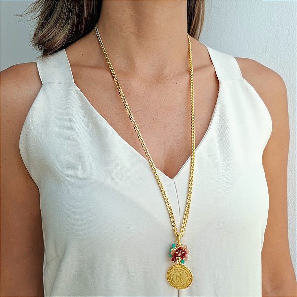 Colar Longo Correntes Santo Anjo