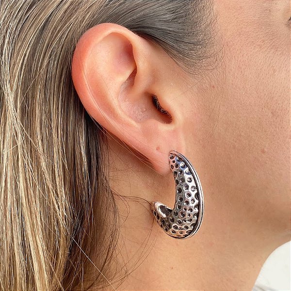 Brinco Argola Prateada Envelhecida