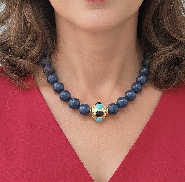 Colar Marinho Esferas em Resina