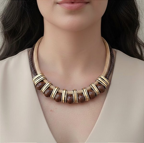 Maxi Colar Nude e Marrom