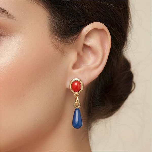 Brinco Vermelho e Azul Resina