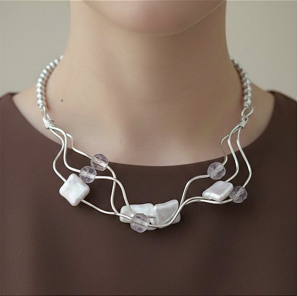 Colar Prata Pérolas Shell