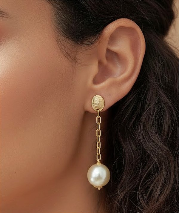 Brinco Longo e Pérola 14mm