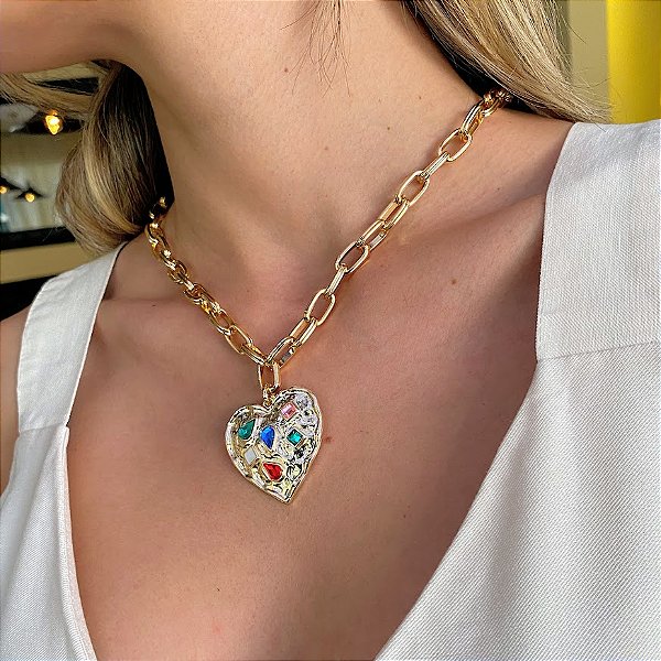 Colar Coração Correntes