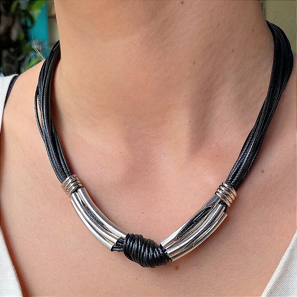Colar Nó Preto e Prata