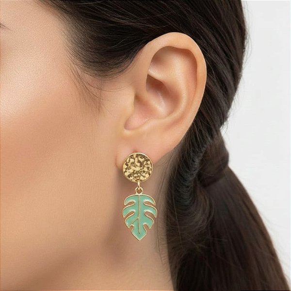 Brinco Banhado e Resina Folha