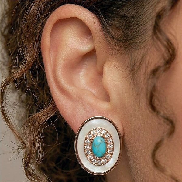 Brinco Oval Resina e Zircônia