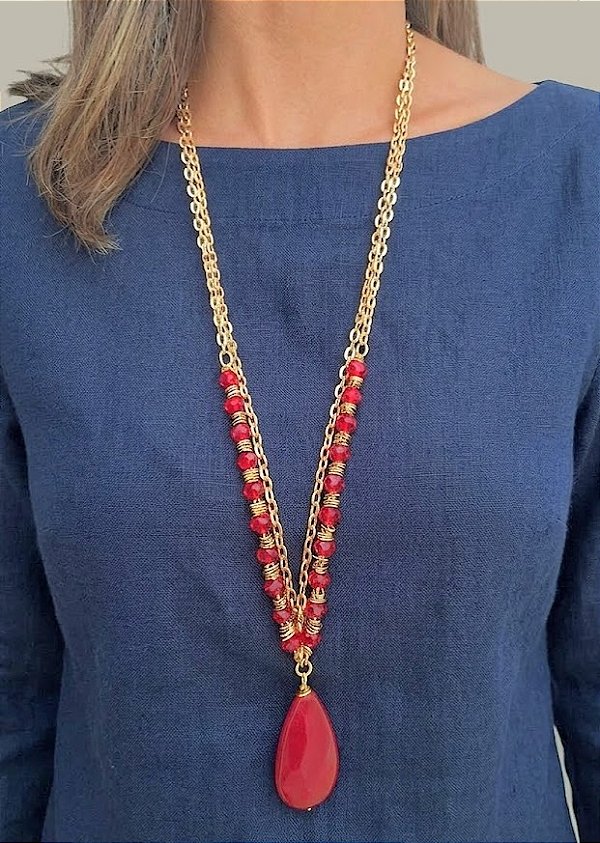 Colar Longo Duas Voltas Jade Rubi