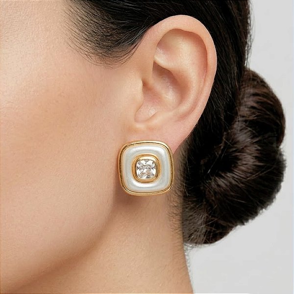 Brinco Quadrado Strass Central