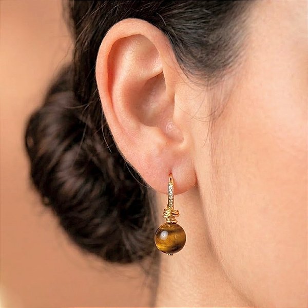 Brinco Gancho Zircônia e Olho de Tigre