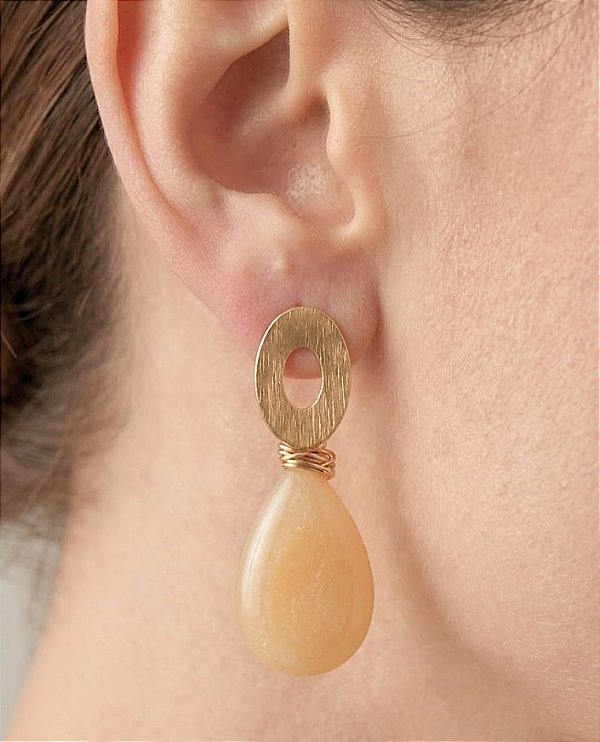 Brinco Gota Ágata Amarela