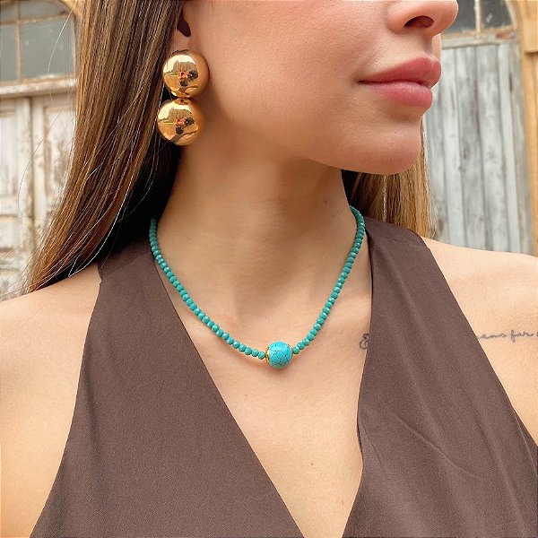 Colar Turquesa Cristais e Howlita Azul