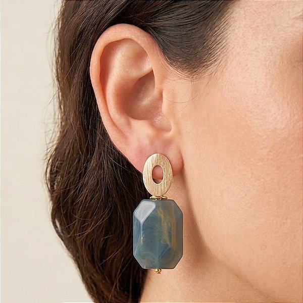 Brinco Pastilha Azul Resina