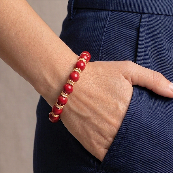 Pulseira Vermelha Esferas Resina