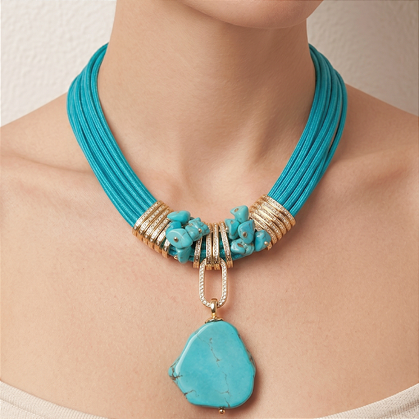 Maxi Colar Turquesa Howlita Azul