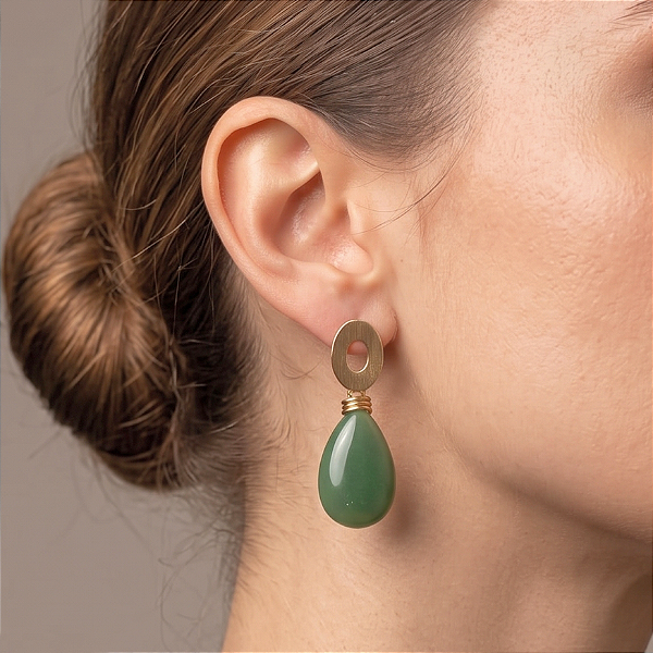 Brinco Jade Verde Gota