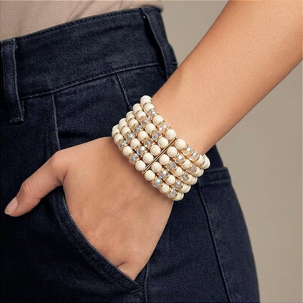 Maxi Pulseira Resina e Cristais Furta Cor