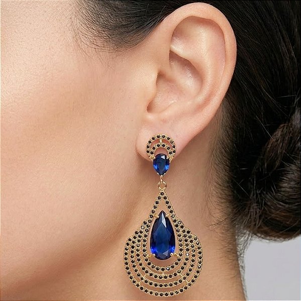 Brinco Elegante Azul em Cristais