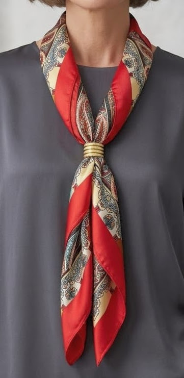 Colar Lenço Vermelho G com Passante Banhado