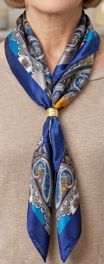 Colar Lenço Azul G Passante Banhado