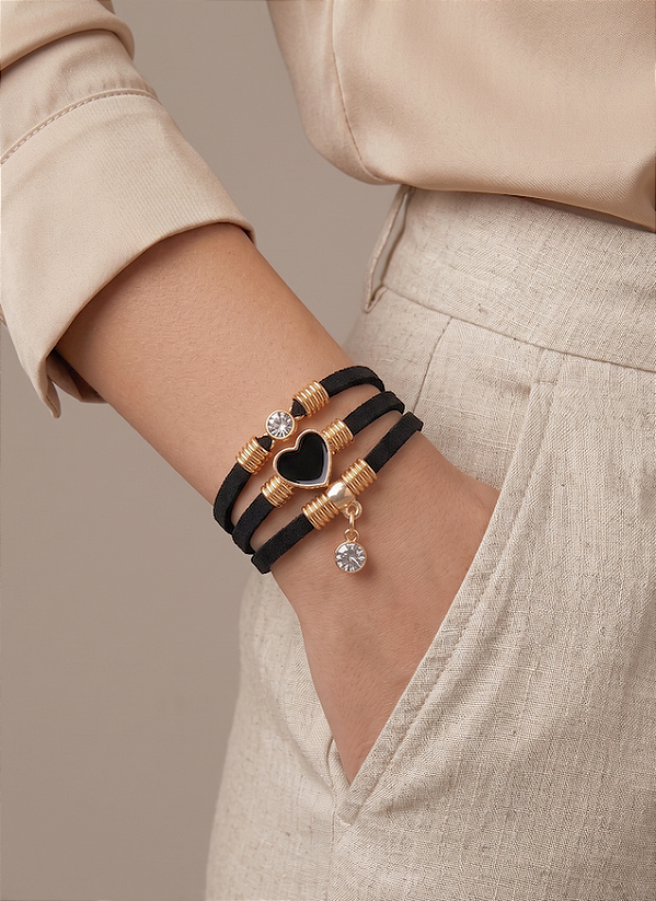 Pulseira Camurça Black e Fecho Imã